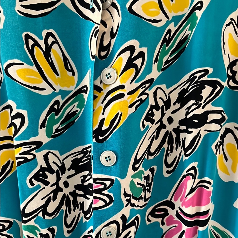 Vintage silk Floral Blue Dress 50s - Picture 7 of 12
